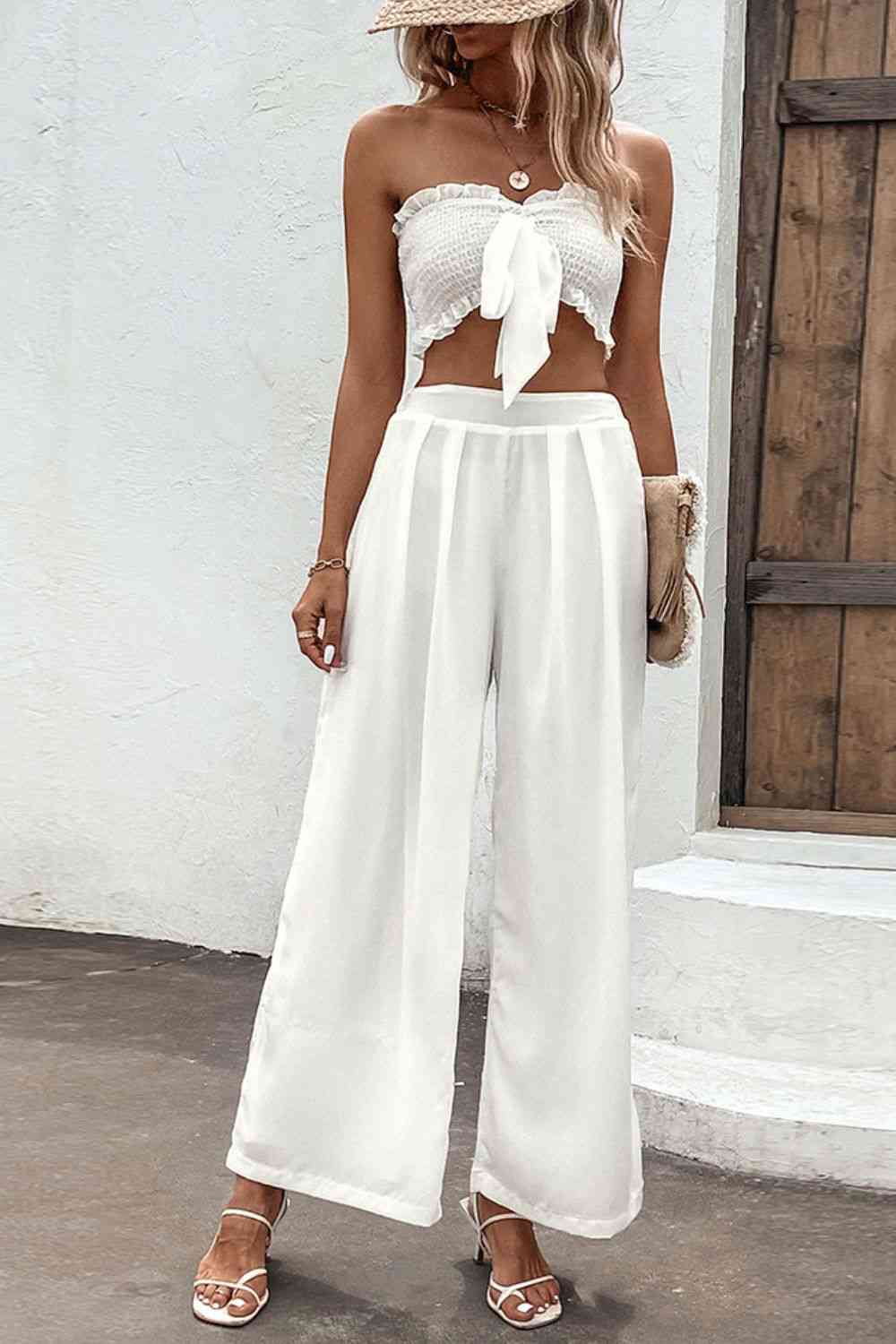 Smocked Tube Top & Wide Leg Pants - Set (7501464862808)