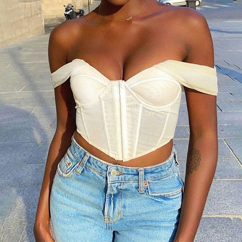 Mesh Solid Color Bandeau Off-Shoulders Crop-Top (7517938024536)