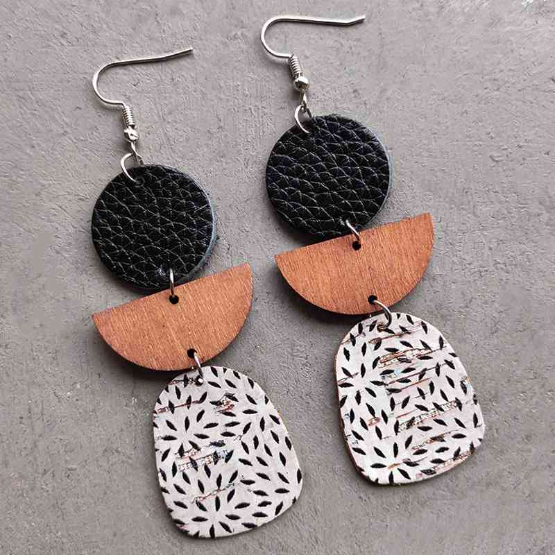 Leather & Wood - Drop Earrings (7499299225688)