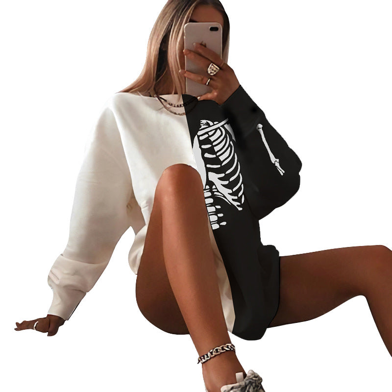 Skeletal Color Block - White & Black Graphics Sweatshirt (7517819666520)