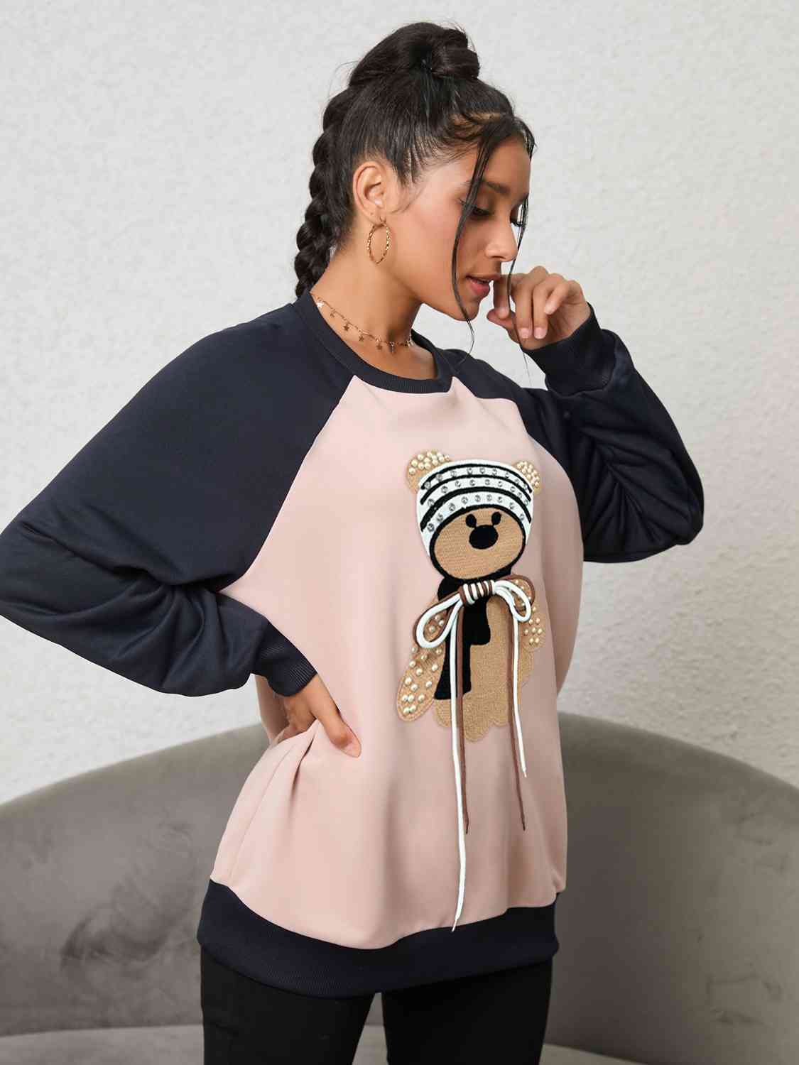 Teddy Shine - Bear Graphic Raglan Sleeve Sweatshirt (7484665626712)