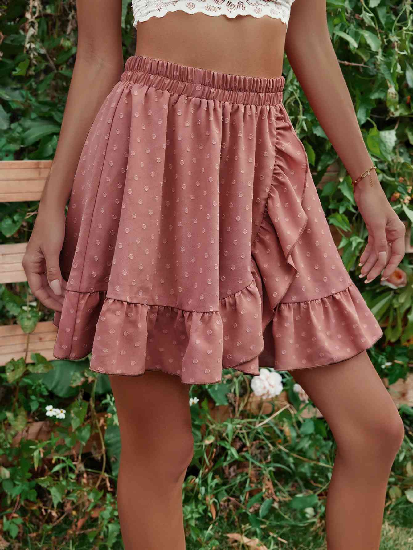 Ruffle Hem Elastic Waist Mini Skirt (7500878086232)