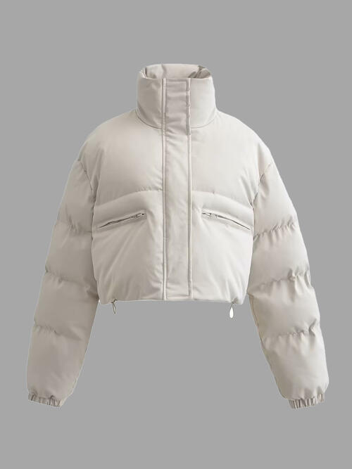 Snap & Zip - Closure Drawstrings Cropped Winter Coat (7484290072664)