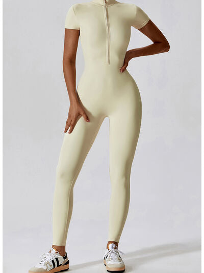 Short Sleeves Half-Zip Romper Leotard