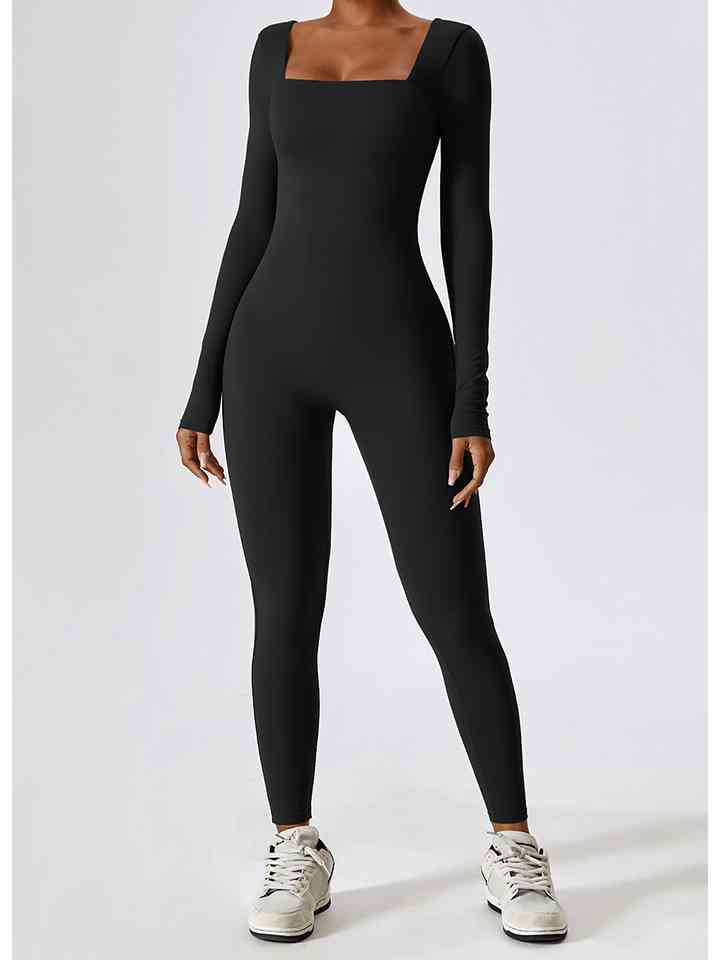 Sports Jumpsuit - Square Neck Long Sleeves (7484689645656)