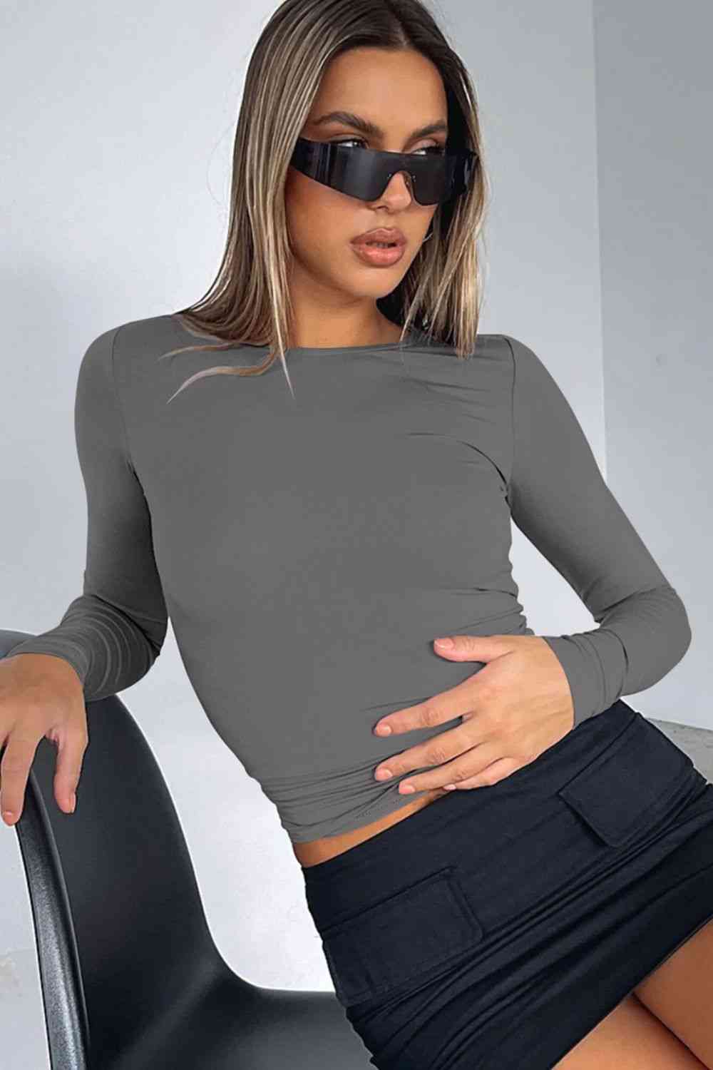 Round Neck Long-Sleeves Top (7501314031704)