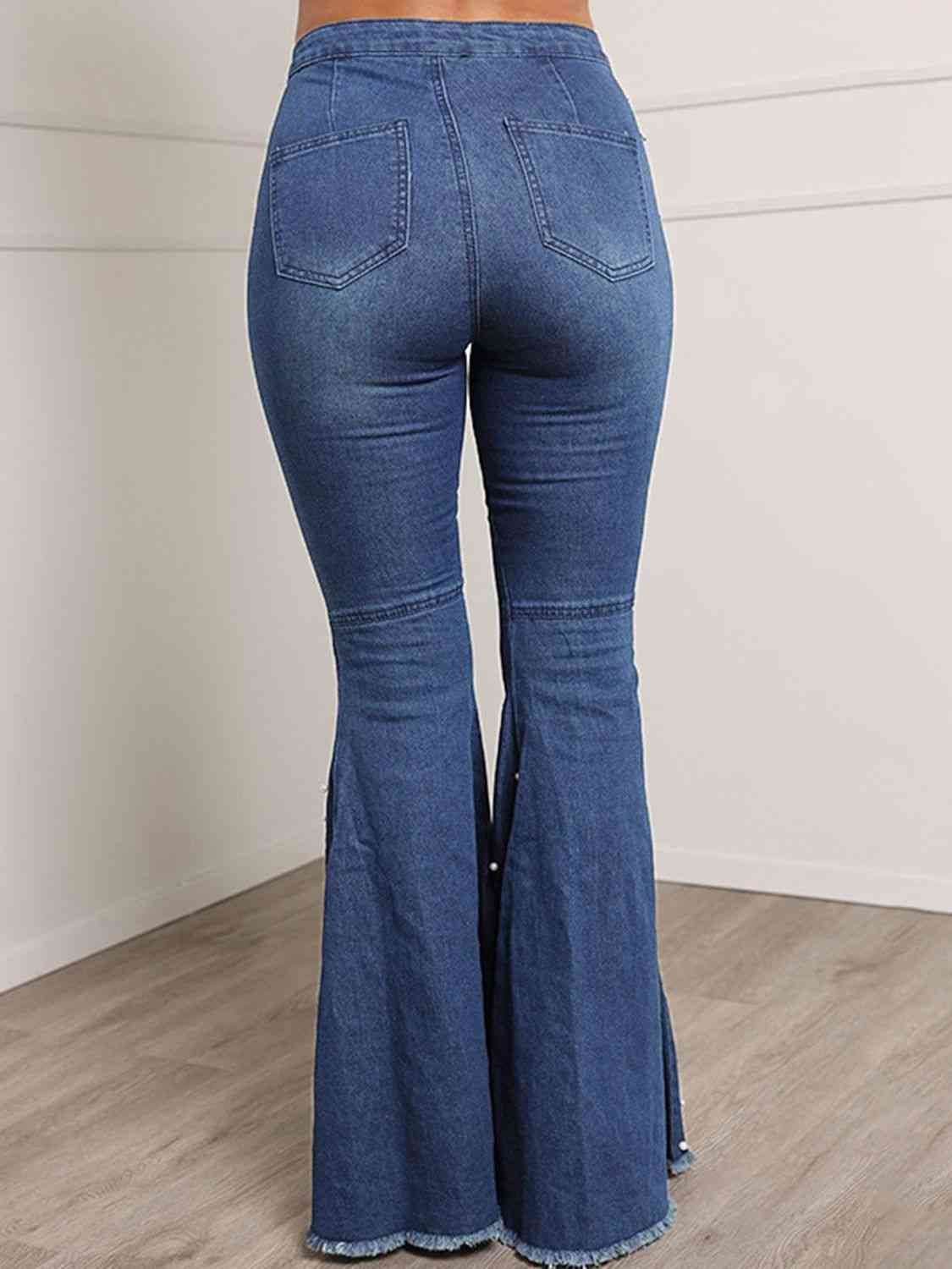 Details - Button Fly Flare Denim Jeans (7496931639384)