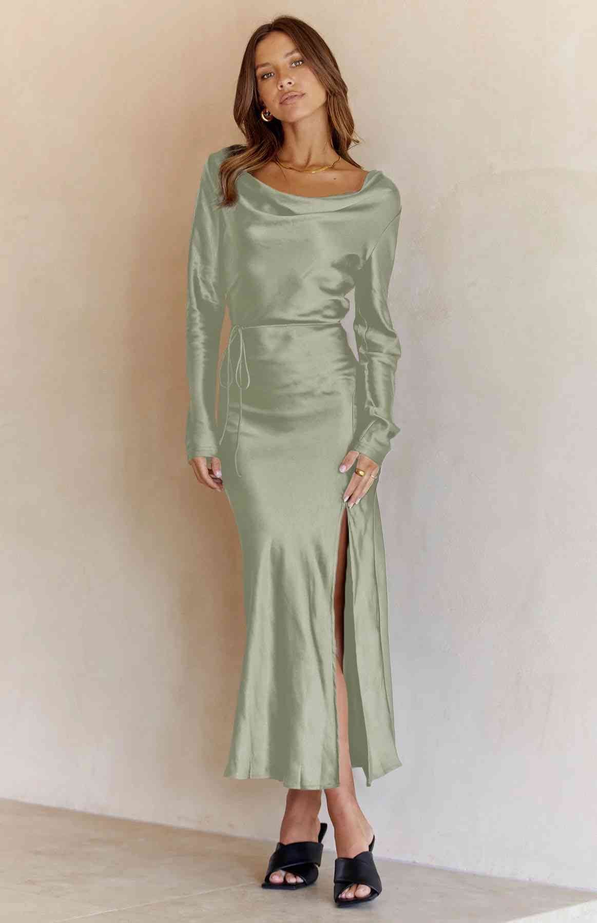 Cowl Neck - Long Sleeve Maxi Dress (7515554218072)