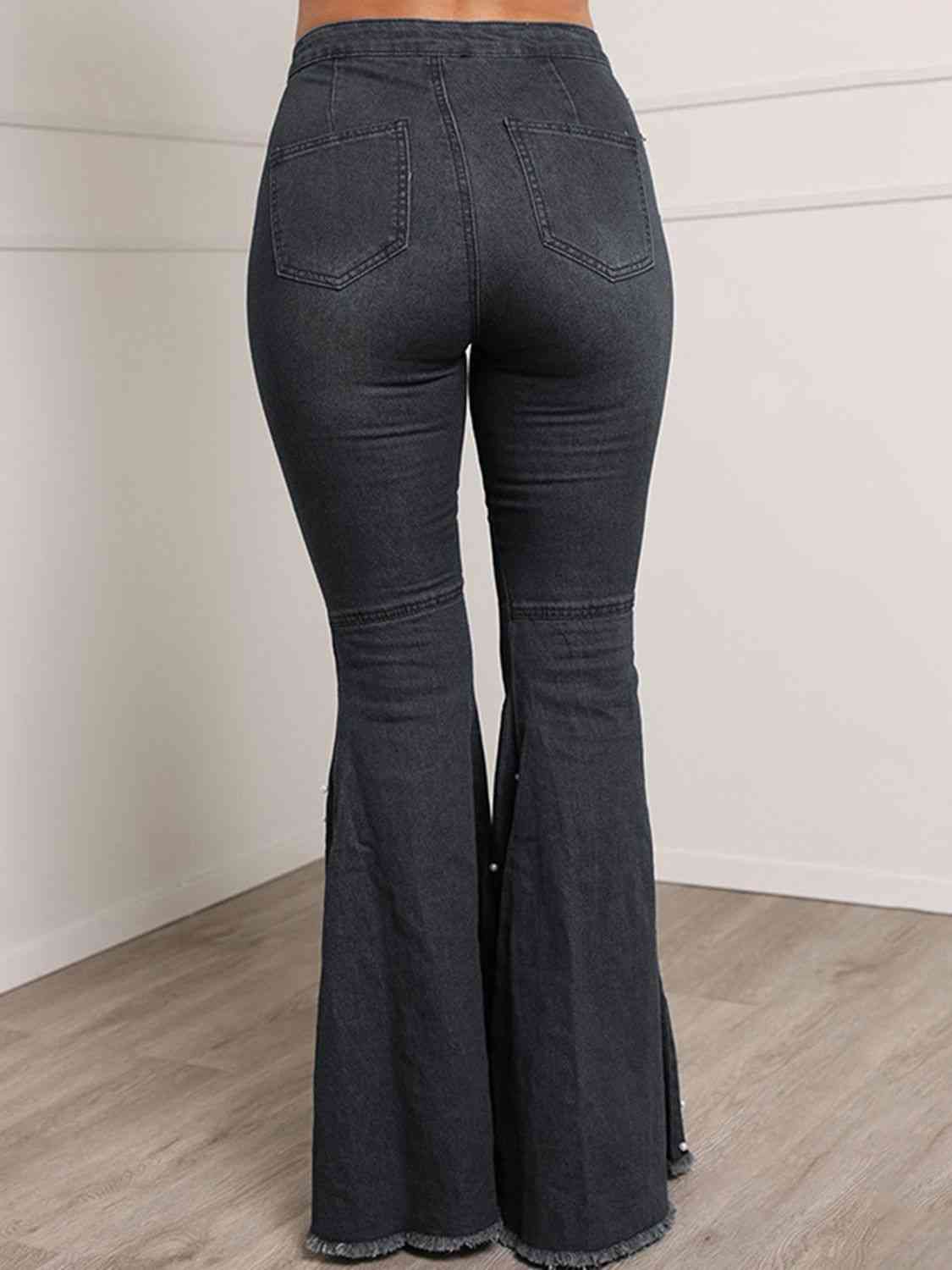 Details - Button Fly Flare Denim Jeans (7496931639384)