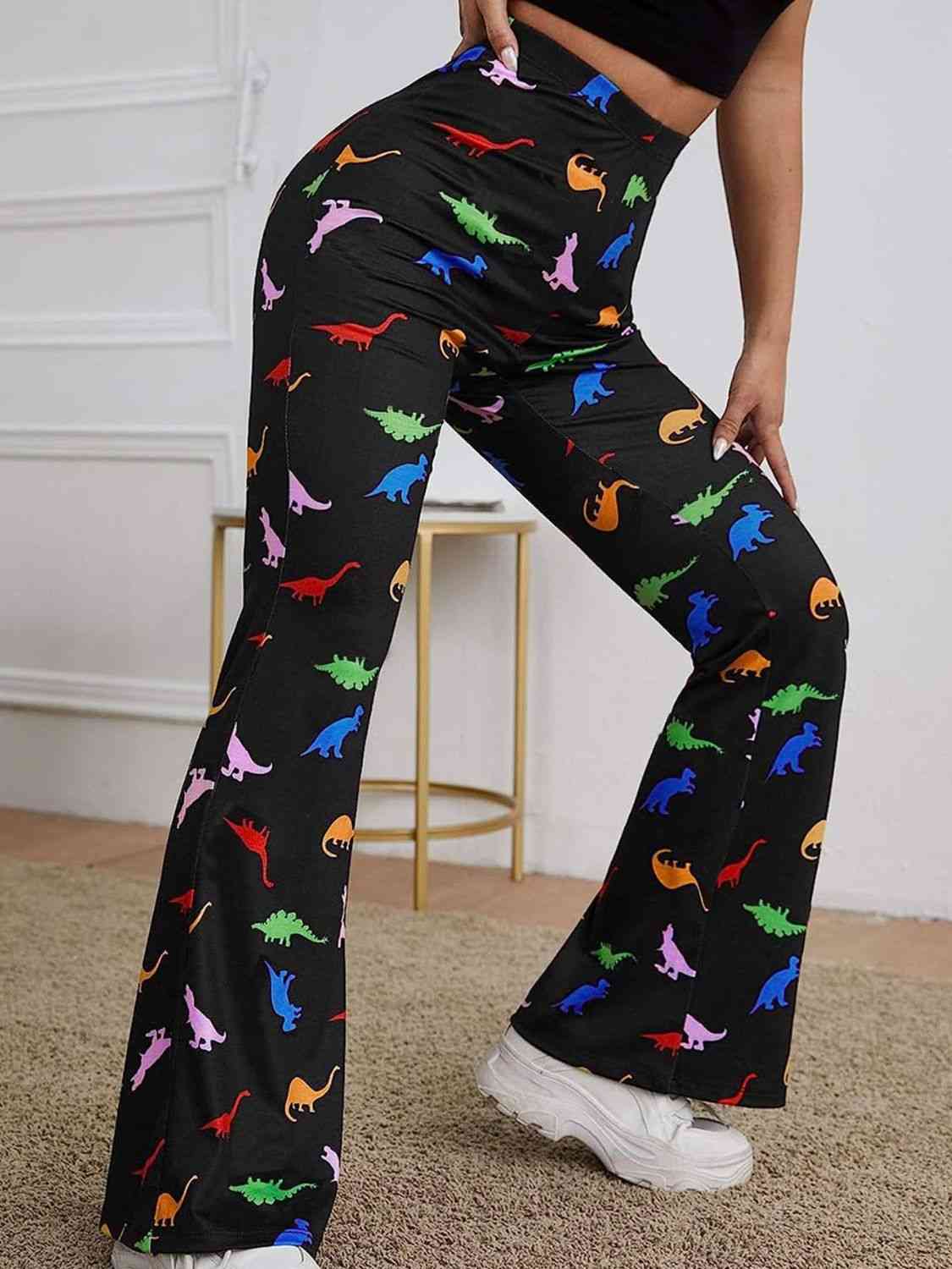 Printed High-Waist Bootcut Pants (7500881363032)
