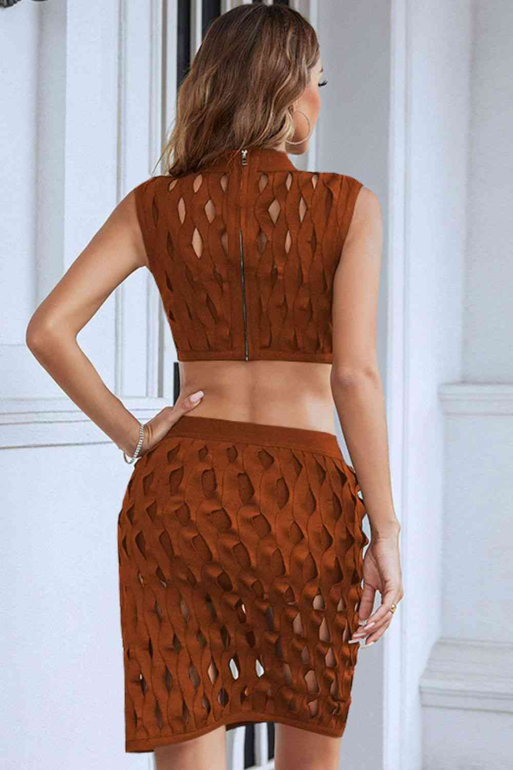 Openwork Cropped Top & Skirt Set (7501468958808)