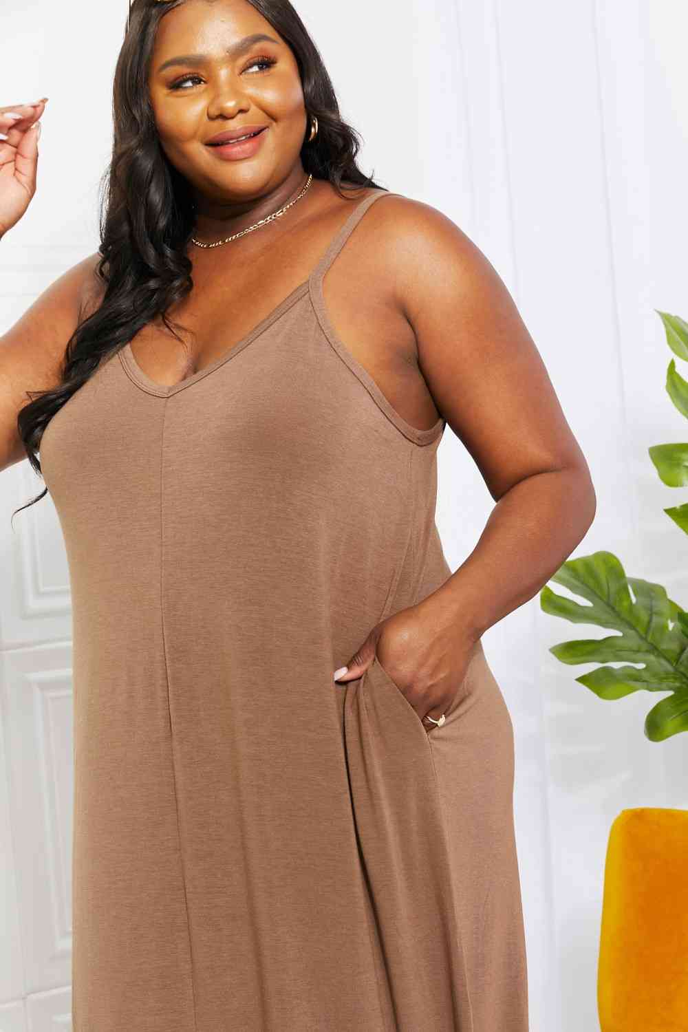Mocha Cami - Zenana Full Size Beach Vibes Cami Maxi Dress In Mocha (7515563393112)