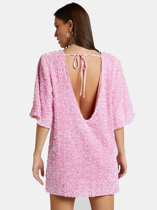 Sequin Tie-Back Half-Sleeve Mini Dress (7505547427928)