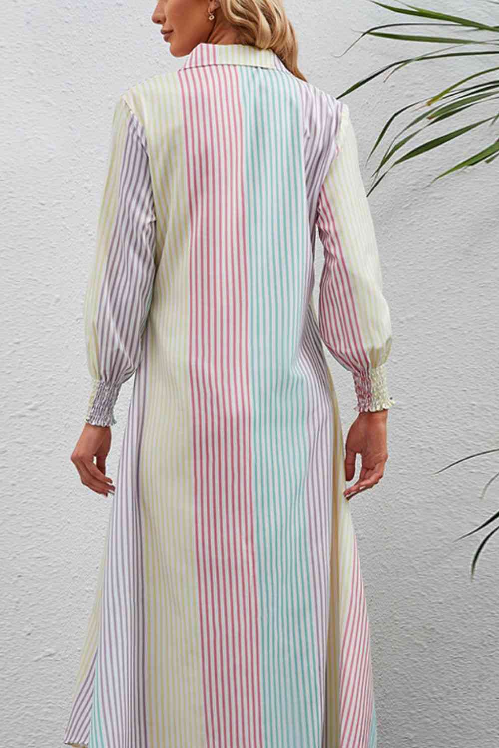 Striped Button-Up Maxi Shirt Dress (7515564998744)