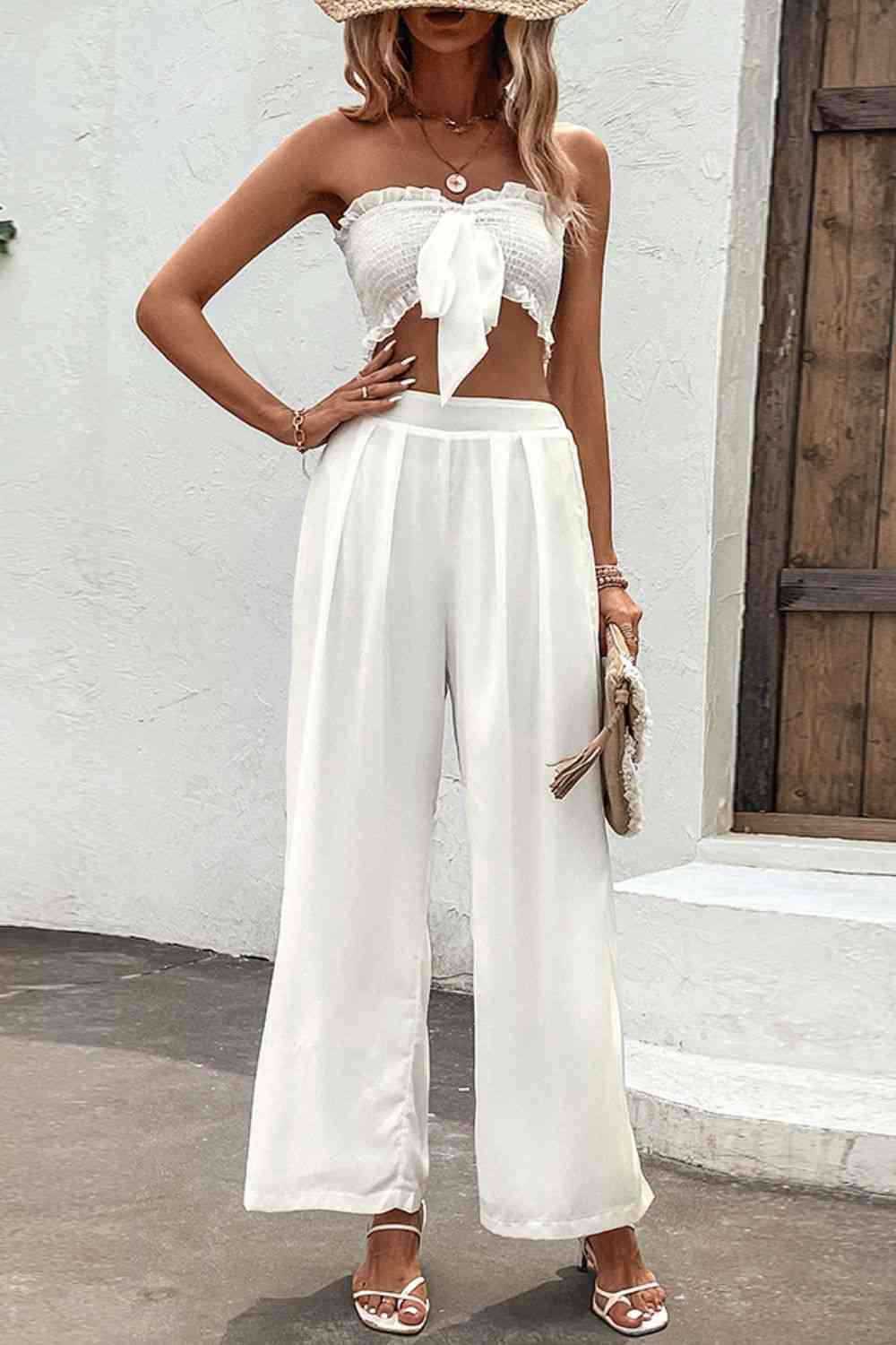 Smocked Tube Top & Wide Leg Pants - Set (7501464862808)