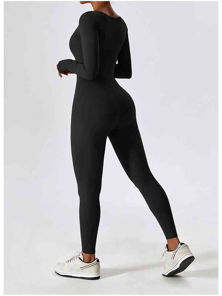Sports Jumpsuit - Square Neck Long Sleeves (7484689645656)