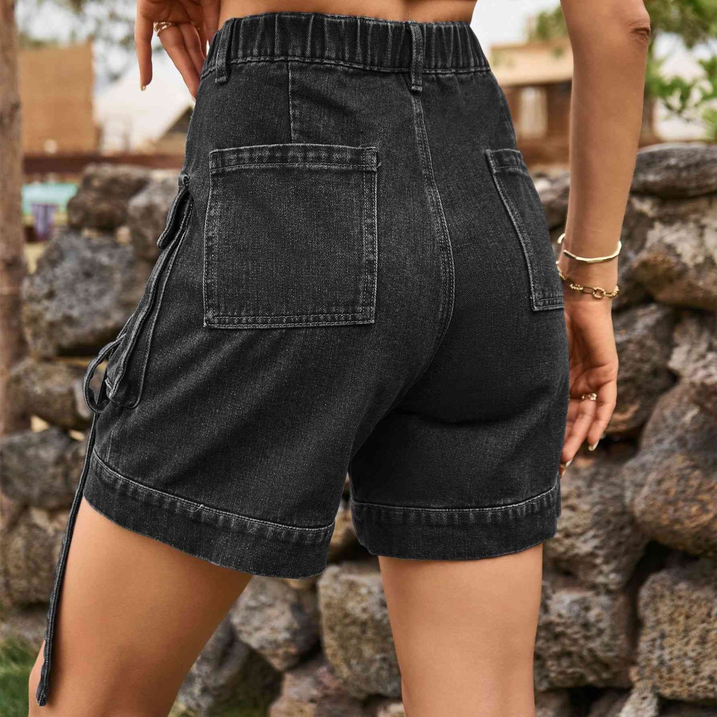 Cargo Denim - High-Waist Denim Cargo Shorts (7500850200664)