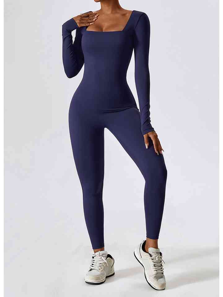 Sports Jumpsuit - Square Neck Long Sleeves (7484689645656)