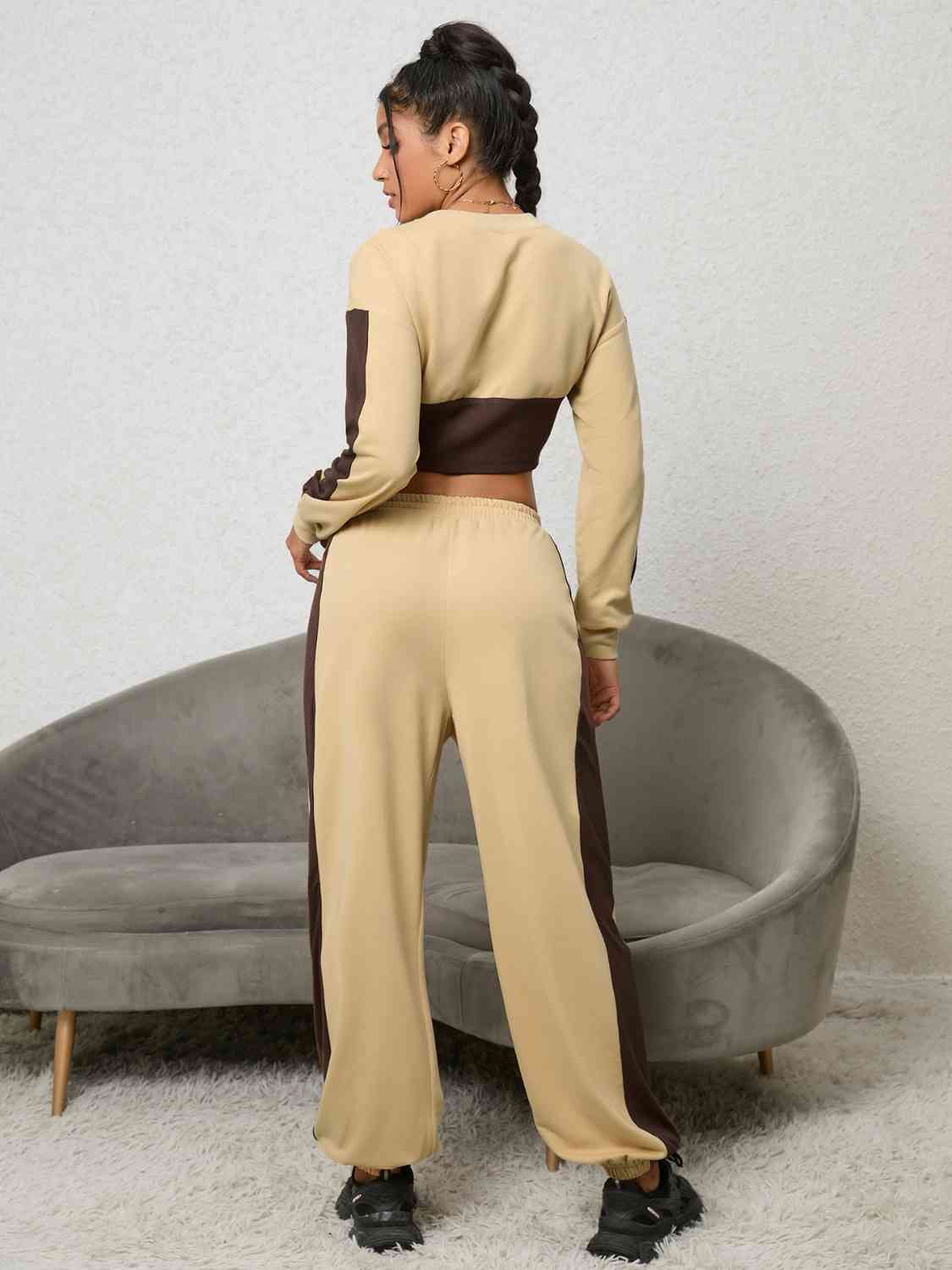 Tan & Tan - Contrast Sweatshirt and Sweatpants Set (7484246032472)