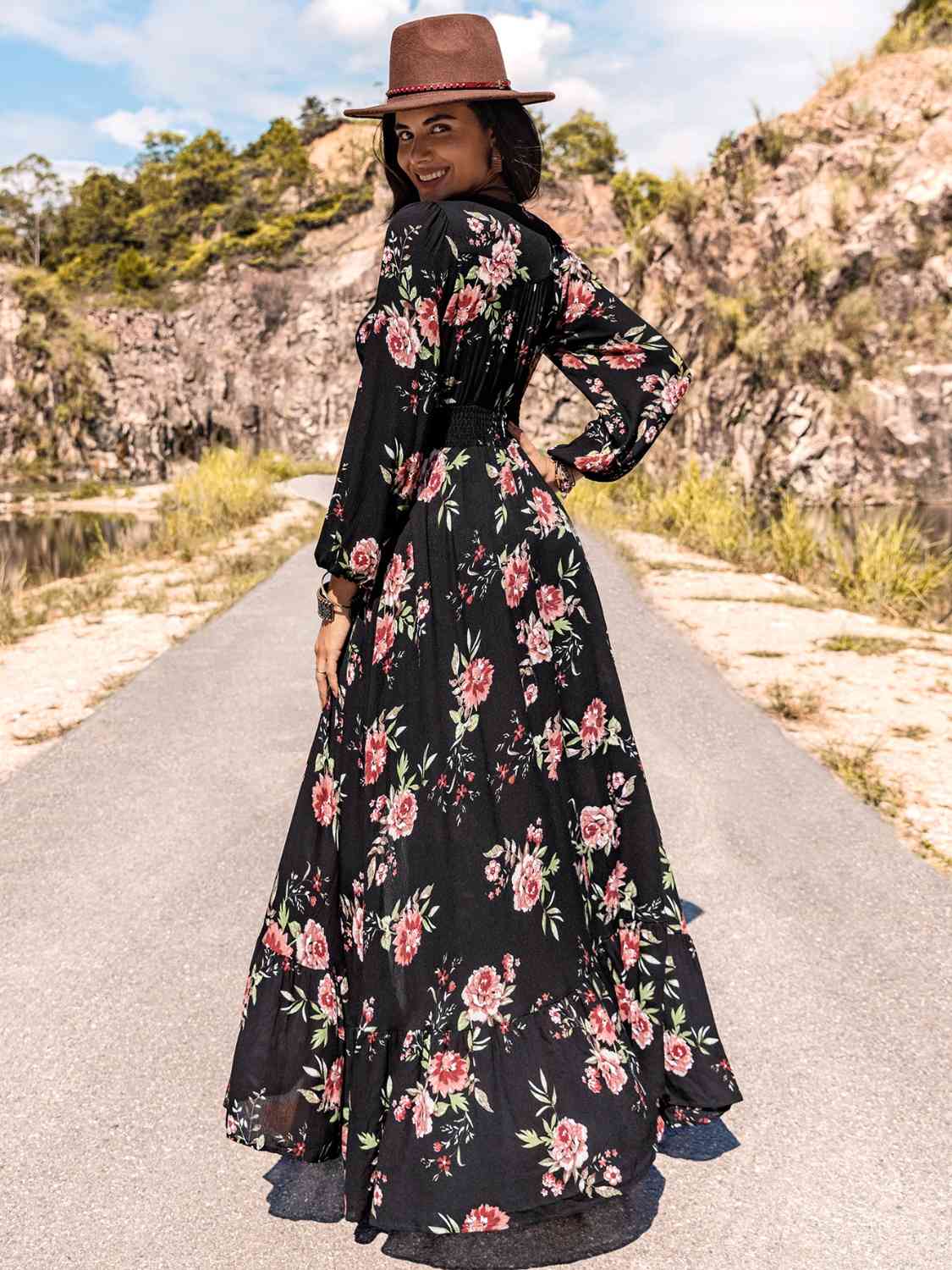 Floral V-Neck - Floral V-Neck Split Maxi Dress (7515529412696)