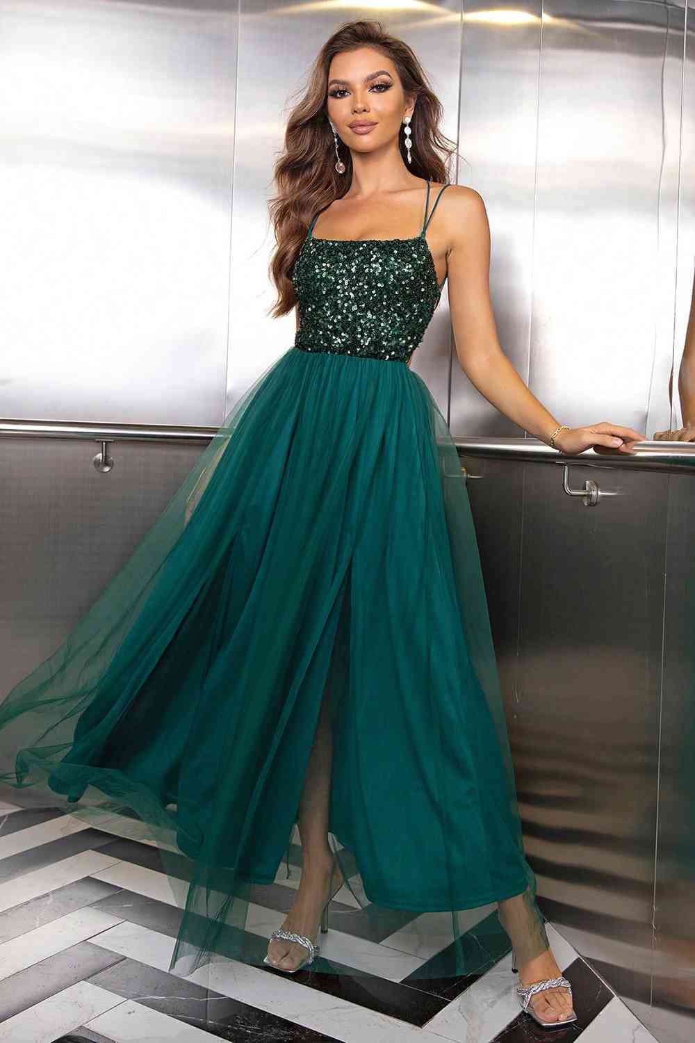 Backless Mesh Dress - Lace-Up (7505547821144)