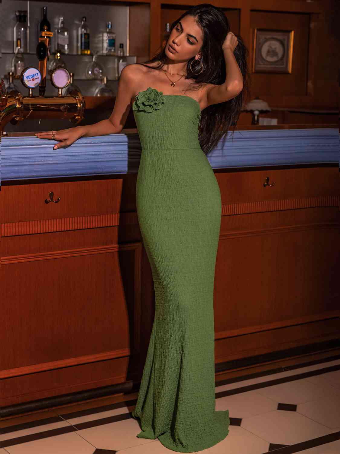 Flower - Flower-Detail Strapless Slit Dress (7487069945944)