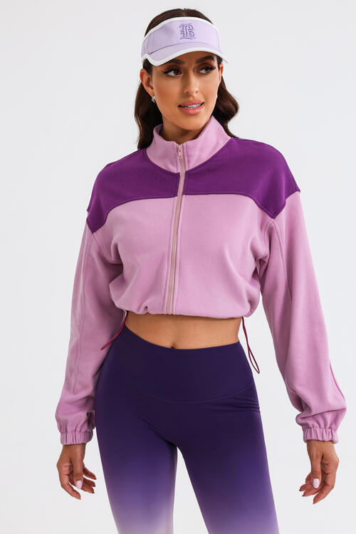 With Drawstrings - Contrast Drawstring Zip-Up Jacket (7484295970904)