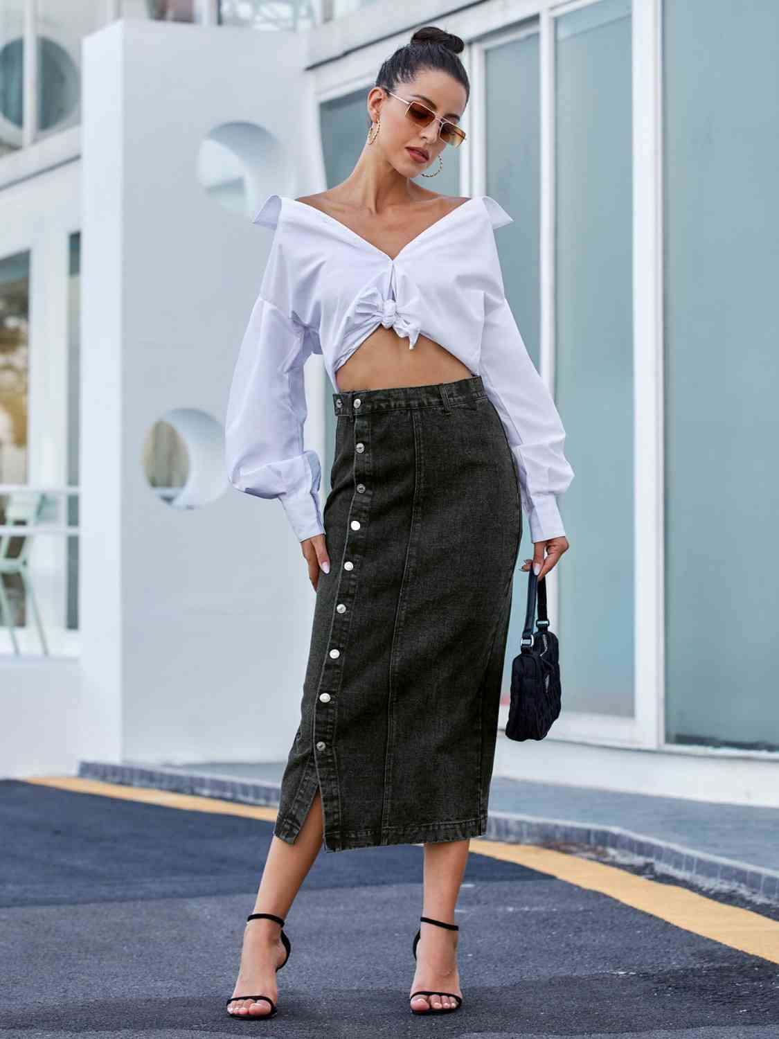 Denim - Button Down Denim Skirt (7486619025496)
