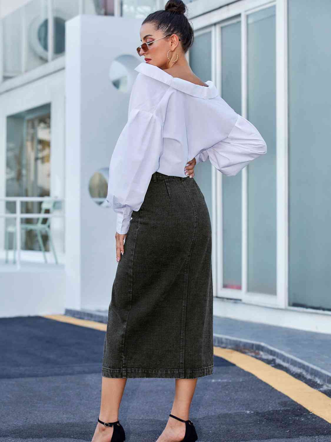 Denim - Button Down Denim Skirt (7486619025496)