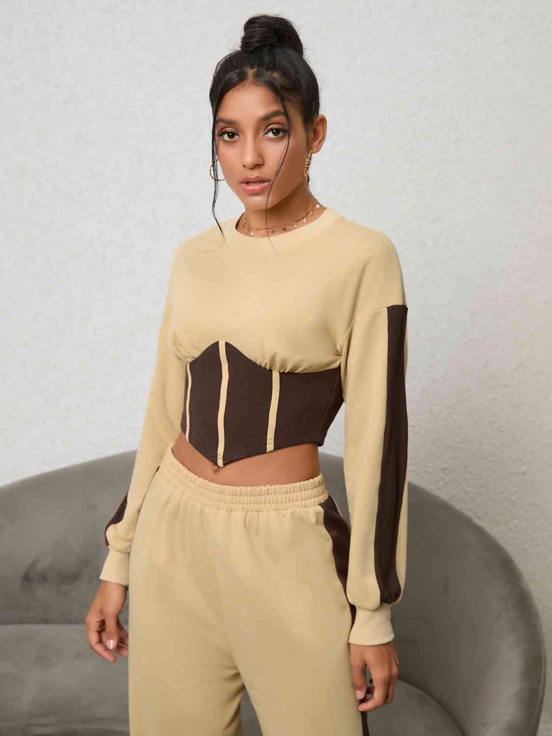 Tan & Tan - Contrast Sweatshirt and Sweatpants Set (7484246032472)