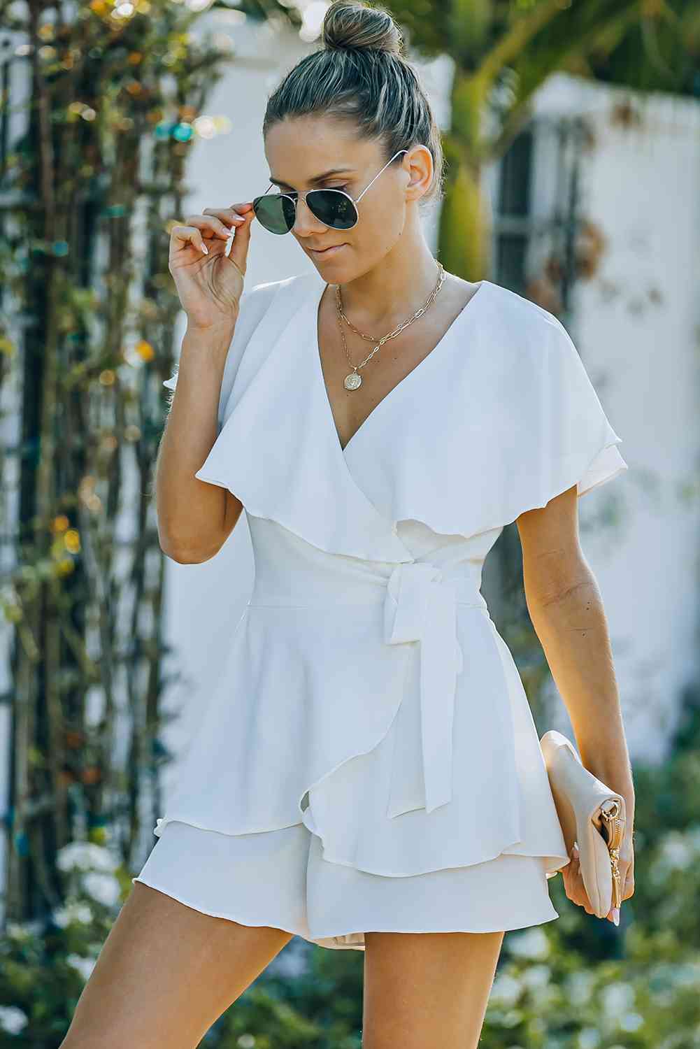 Surplice Layered Romper - Tie-Waist (7484720119896)