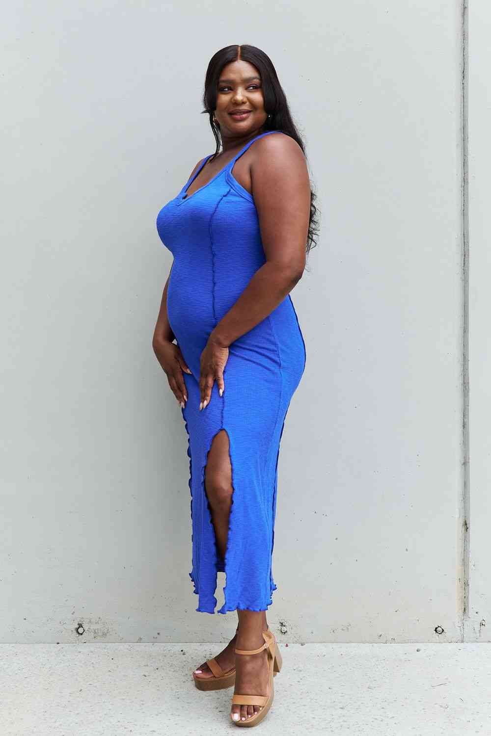 Notch Neck Maxi Dress With Side Slit (7515558641752)