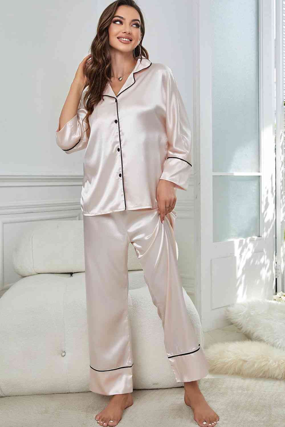 Pajama Pajama - Contrast Button-Up Top and Pants Pajama Set (7501489471576)