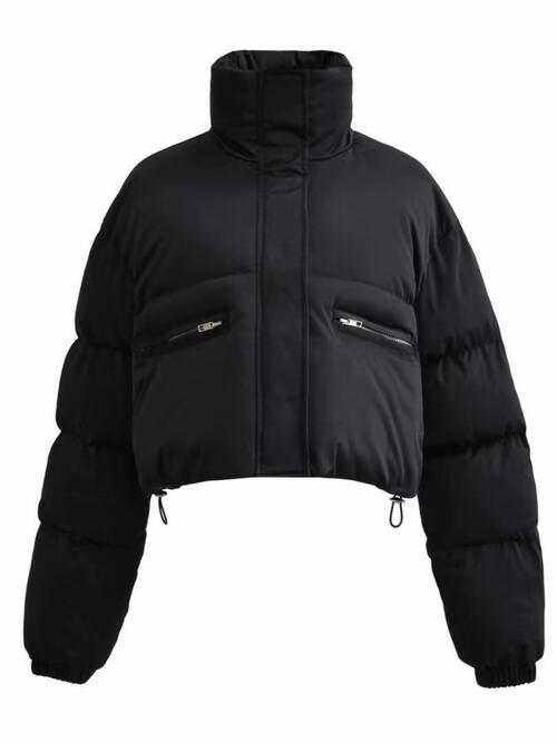 Snap & Zip - Closure Drawstrings Cropped Winter Coat (7484290072664)
