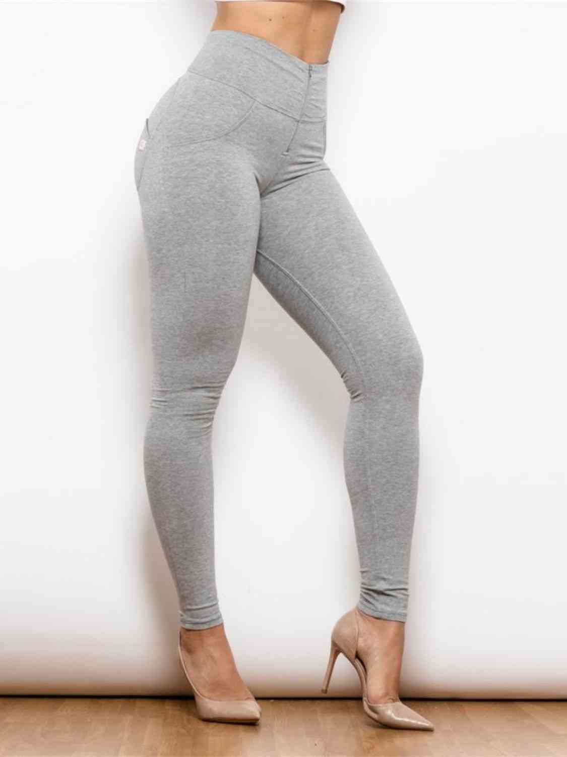 Apple/Mac Leggings Light Gray - Full Size Zip Detail High Waist Leggings (7500804063320)