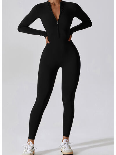 Mock Neck Zip-Up Long Sleeves Romper Leotard