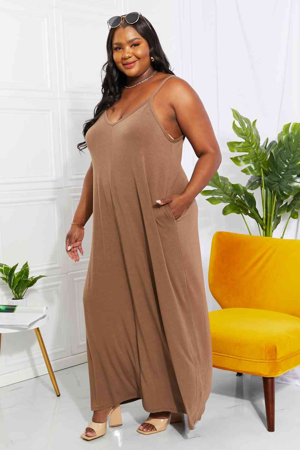 Mocha Cami - Zenana Full Size Beach Vibes Cami Maxi Dress In Mocha (7515563393112)