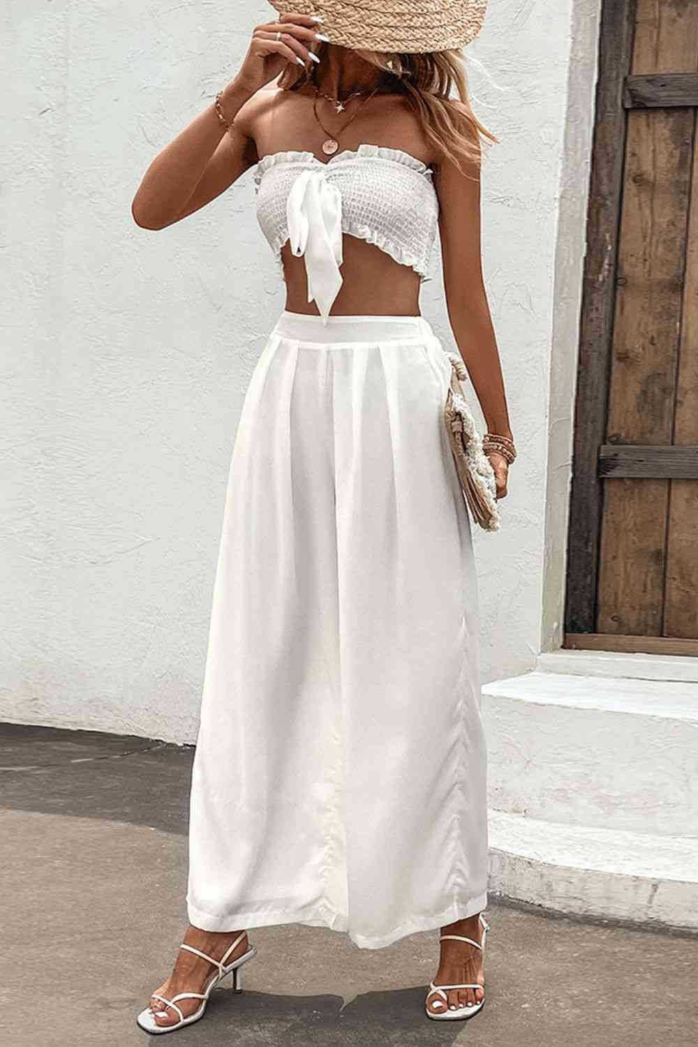 Smocked Tube Top & Wide Leg Pants - Set (7501464862808)