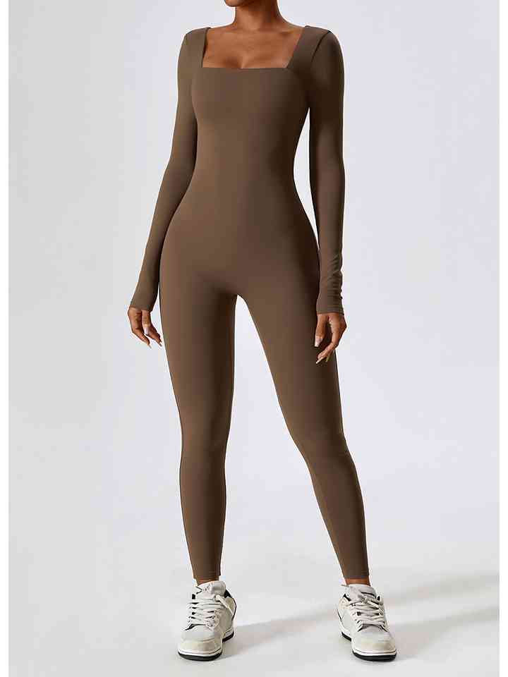 Sports Jumpsuit - Square Neck Long Sleeves (7484689645656)