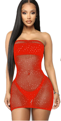 Starry Rhine - Chest-Wrapped Rhinestone Fishnet Lingerie Dress (7517838442584)
