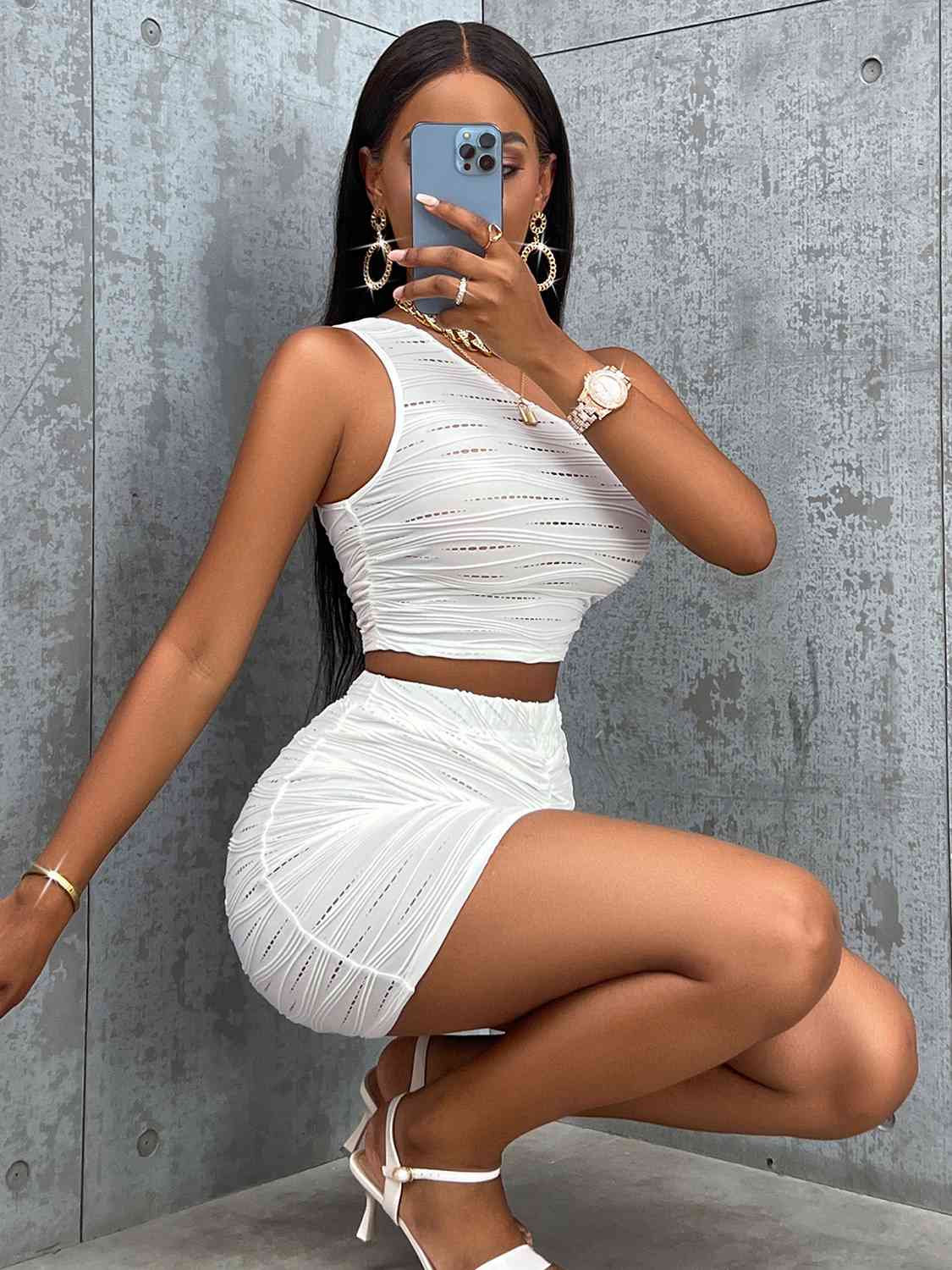 Mighty Set - Asymmetrical Neck Tank Top and Skirt Set (7501423902808)