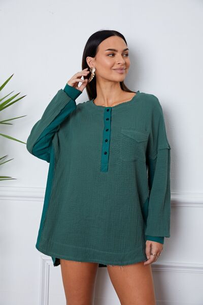 Half-Button-Up - Round Neck Blouse (7515480817752)