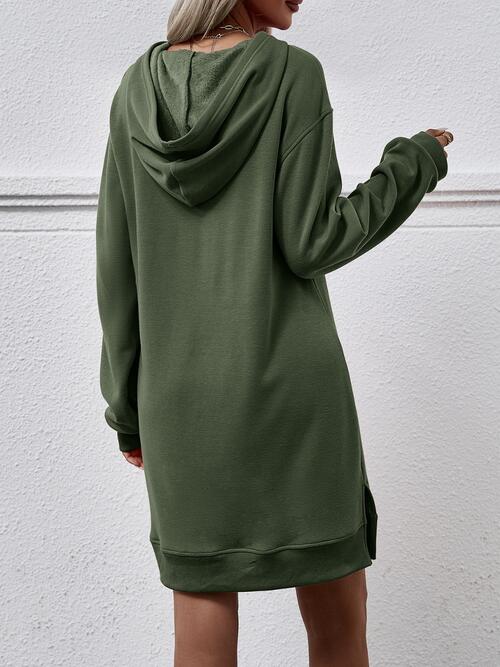 Long Long Sleeves - Slit Hooded Dress With Pocket (7505547559000)
