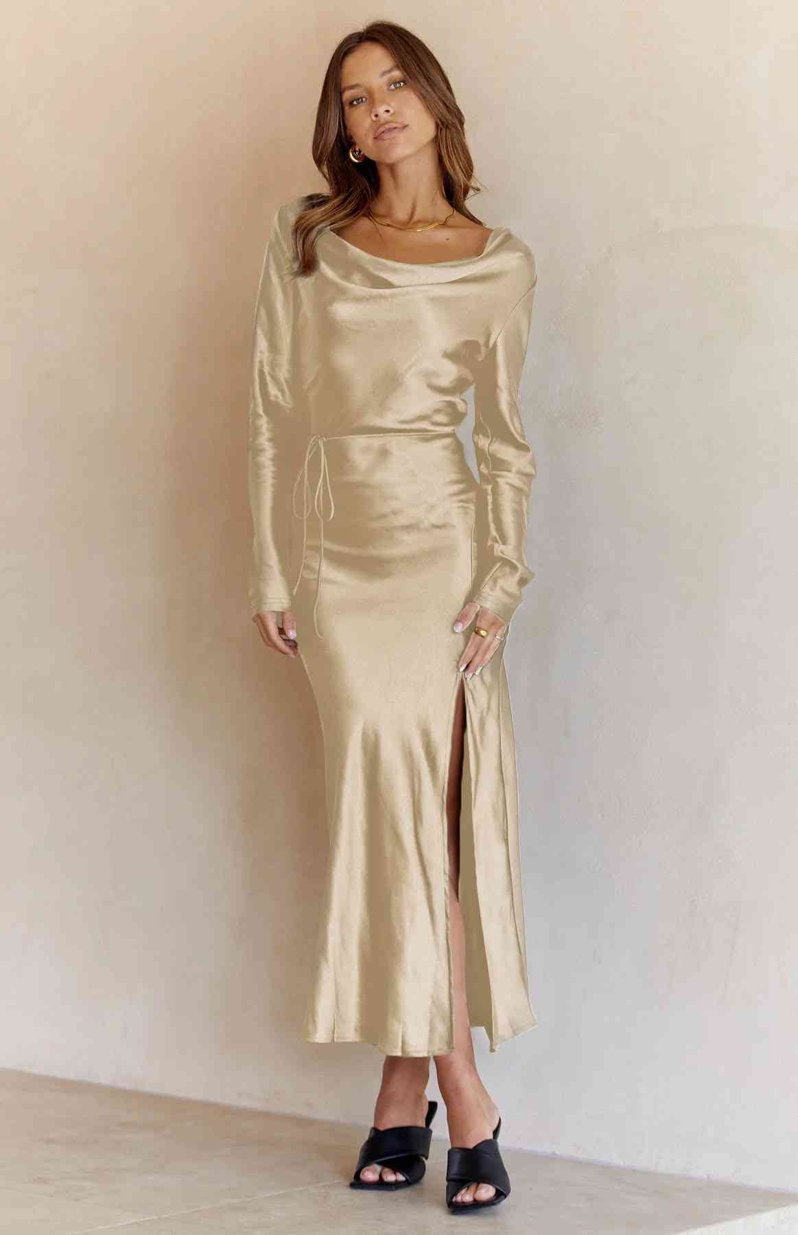 Cowl Neck - Long Sleeve Maxi Dress (7515554218072)