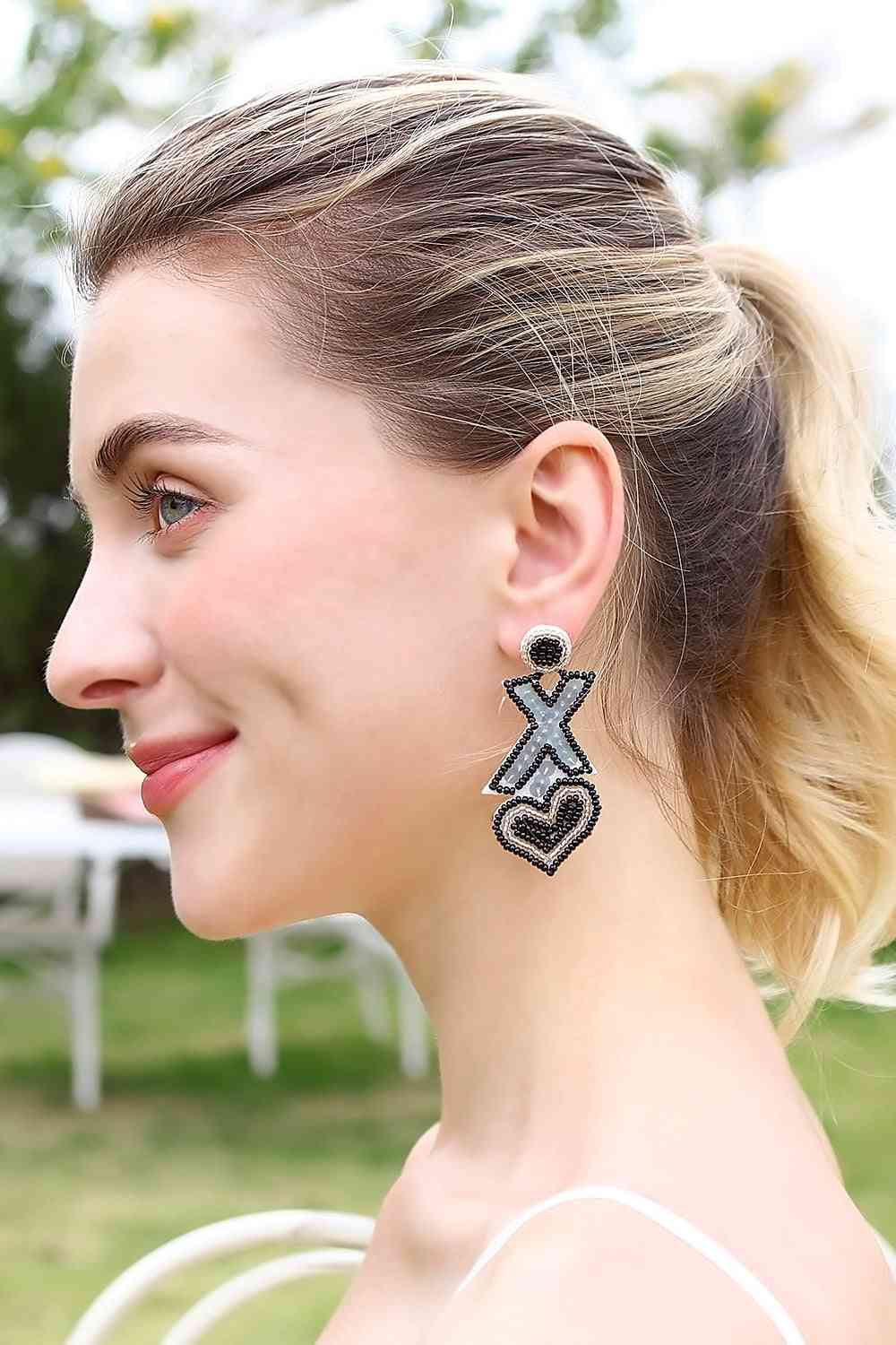 Random 2-Pair Heart & X-Shape Bead Dangle Earrings (7499324293208)