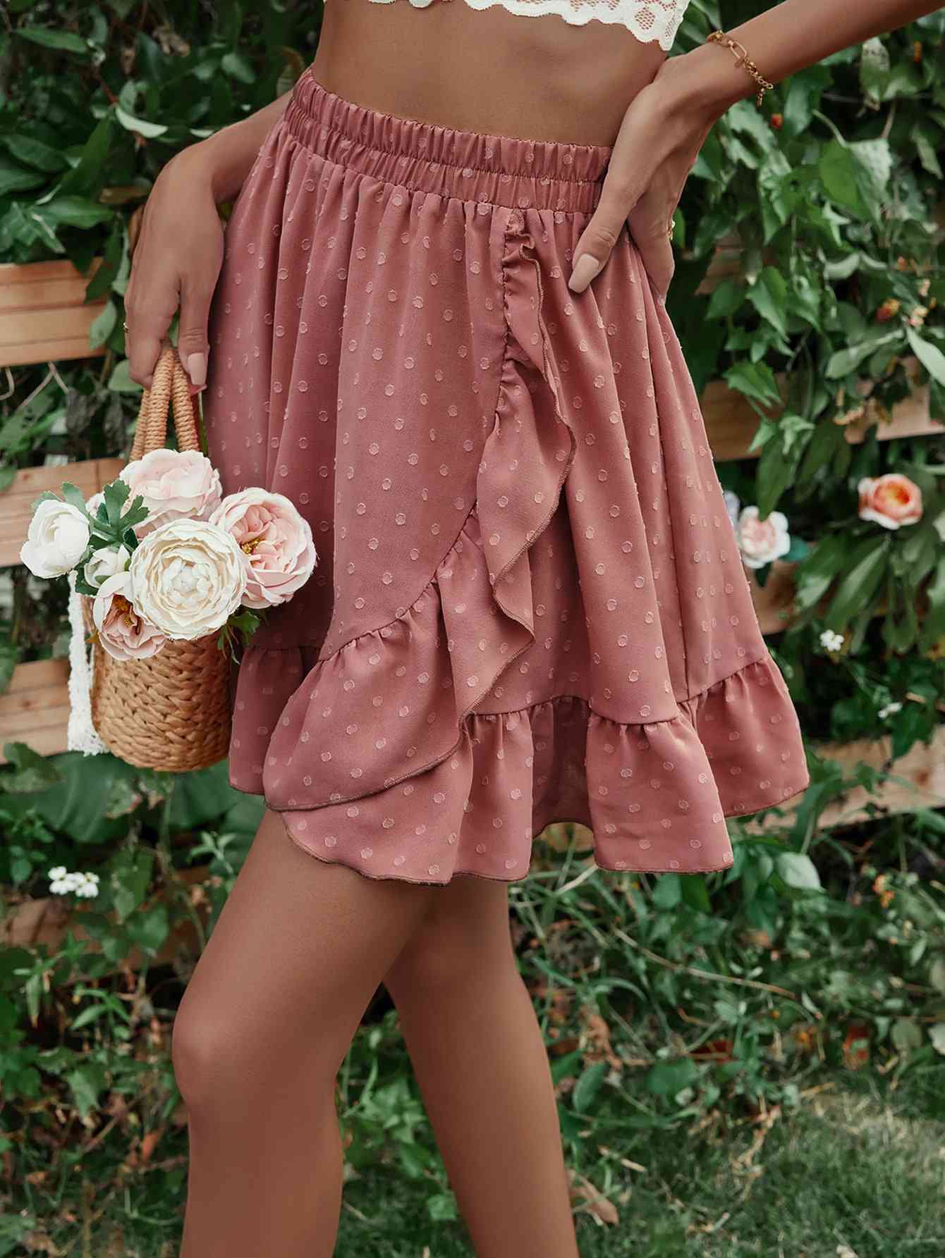 Ruffle Hem Elastic Waist Mini Skirt (7500878086232)
