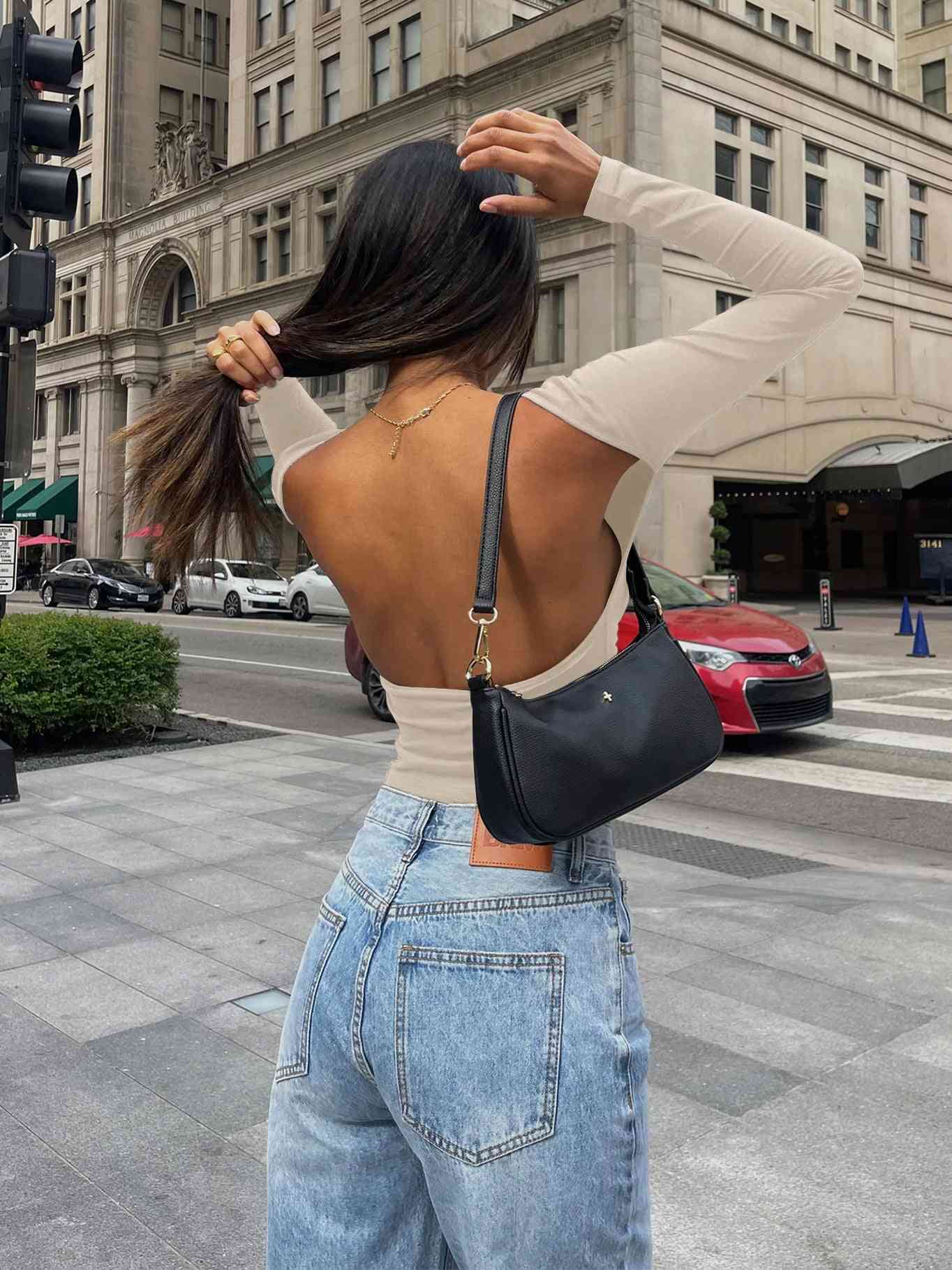 Love Basic - Backless Round Neck Long Sleeve Blouse (7501318553688)