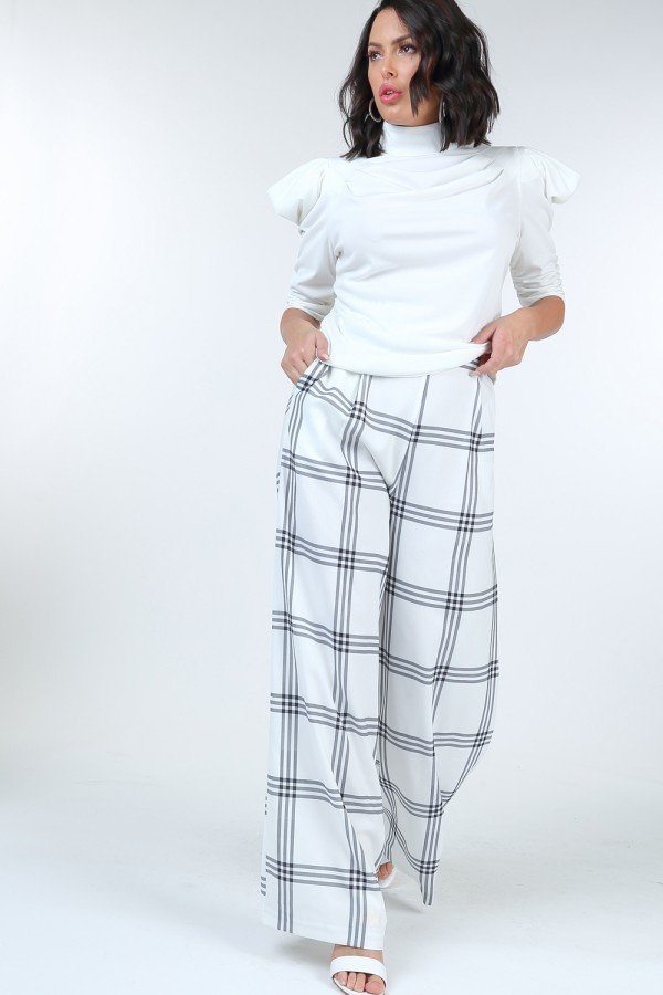 Plaid Print High-Waist Wide Leg Pants