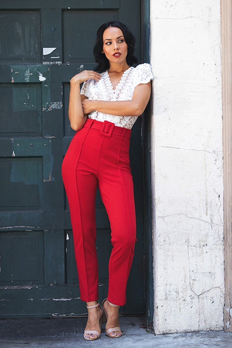 Buckle-Belt Tapered Pants