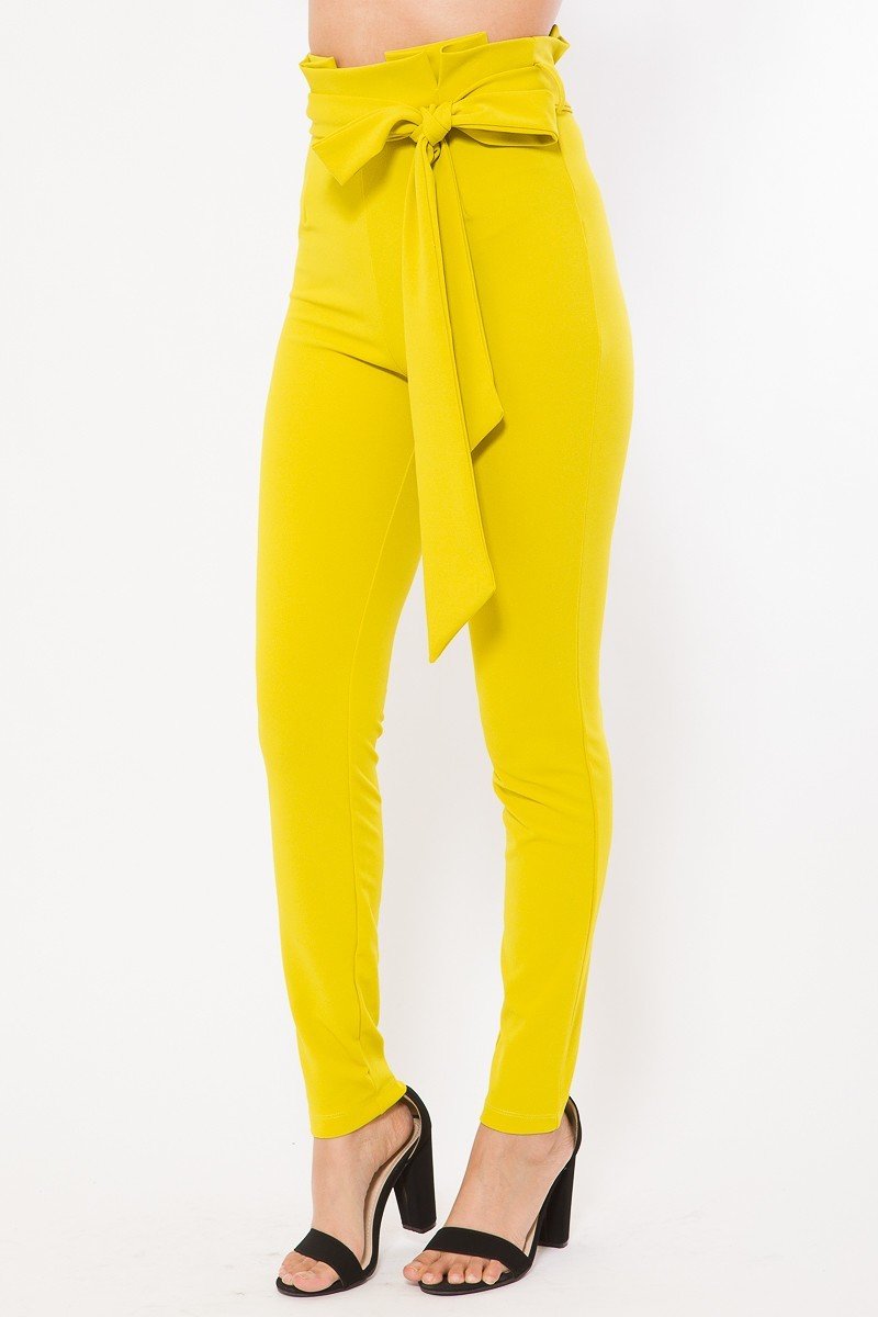 Fashion High-Waist Skinny Pants - Yellow-Green